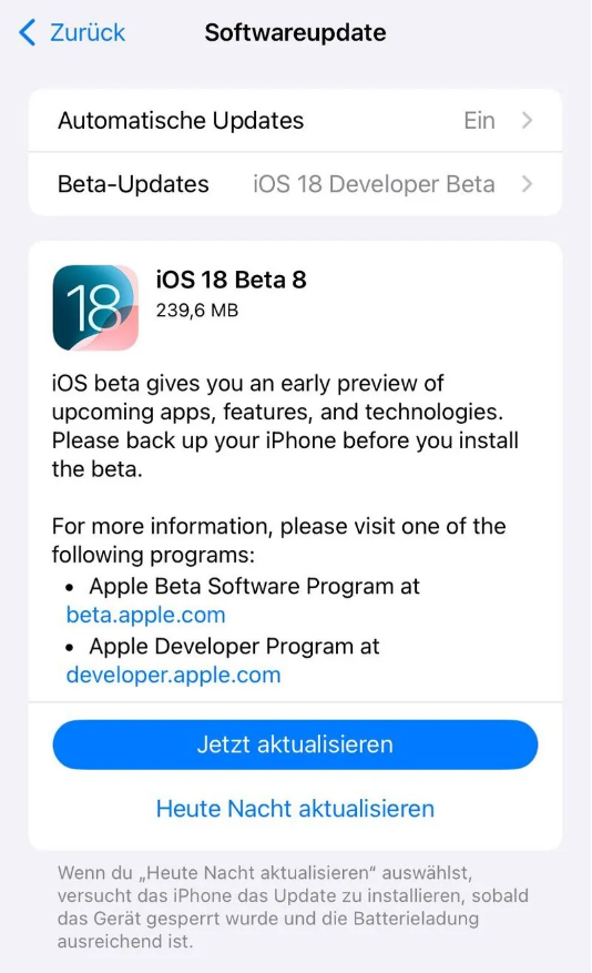 汤原苹果手机维修分享苹果 iOS / iPadOS 18 开发者预览版 Beta 8 发布 